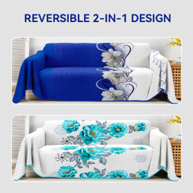 Reversible Quilted Sofa Bed Cover (1-4 Seater) - Microfiber Sofa Protector & Lightweight Comforter (Dual Floral Prints) (size: 3 Seater)